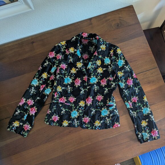 Johnny Was Boho Floral Embroidered Cotton Blazer S - Picture 5 of 10